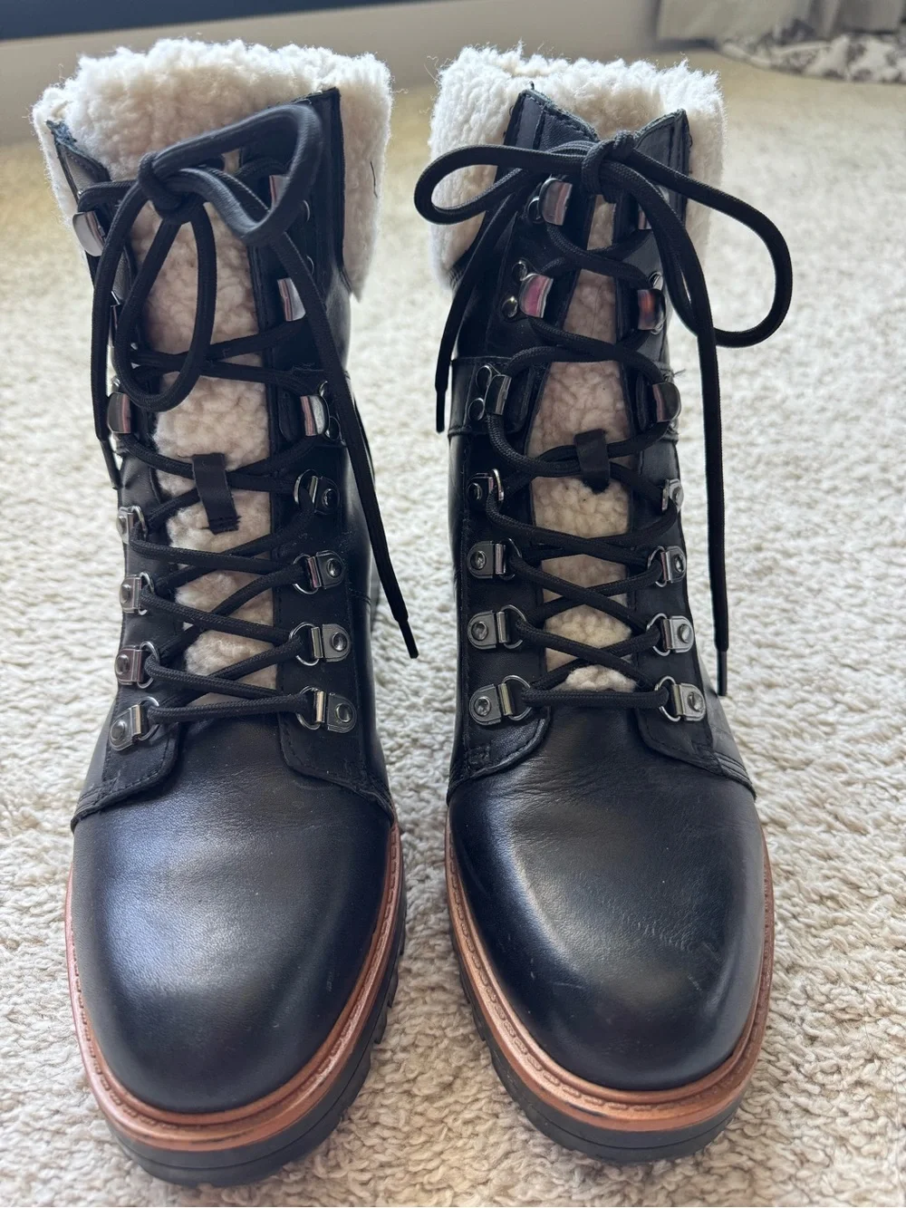 Marc Fisher Isabel Leather Sherpa Boots Size 10